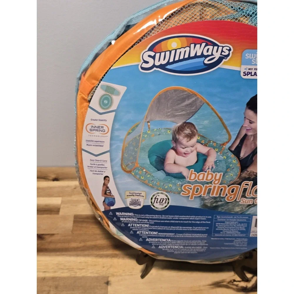 SwimWays Swim Step 1 Baby Spring Float‎ Sun Canopy Blue & Orange